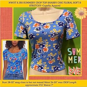 NWOT S JRS FLIRTY CROP TOP SHABBY CHIC FLORAL SOFT & STRETCHY~Capella Apparel